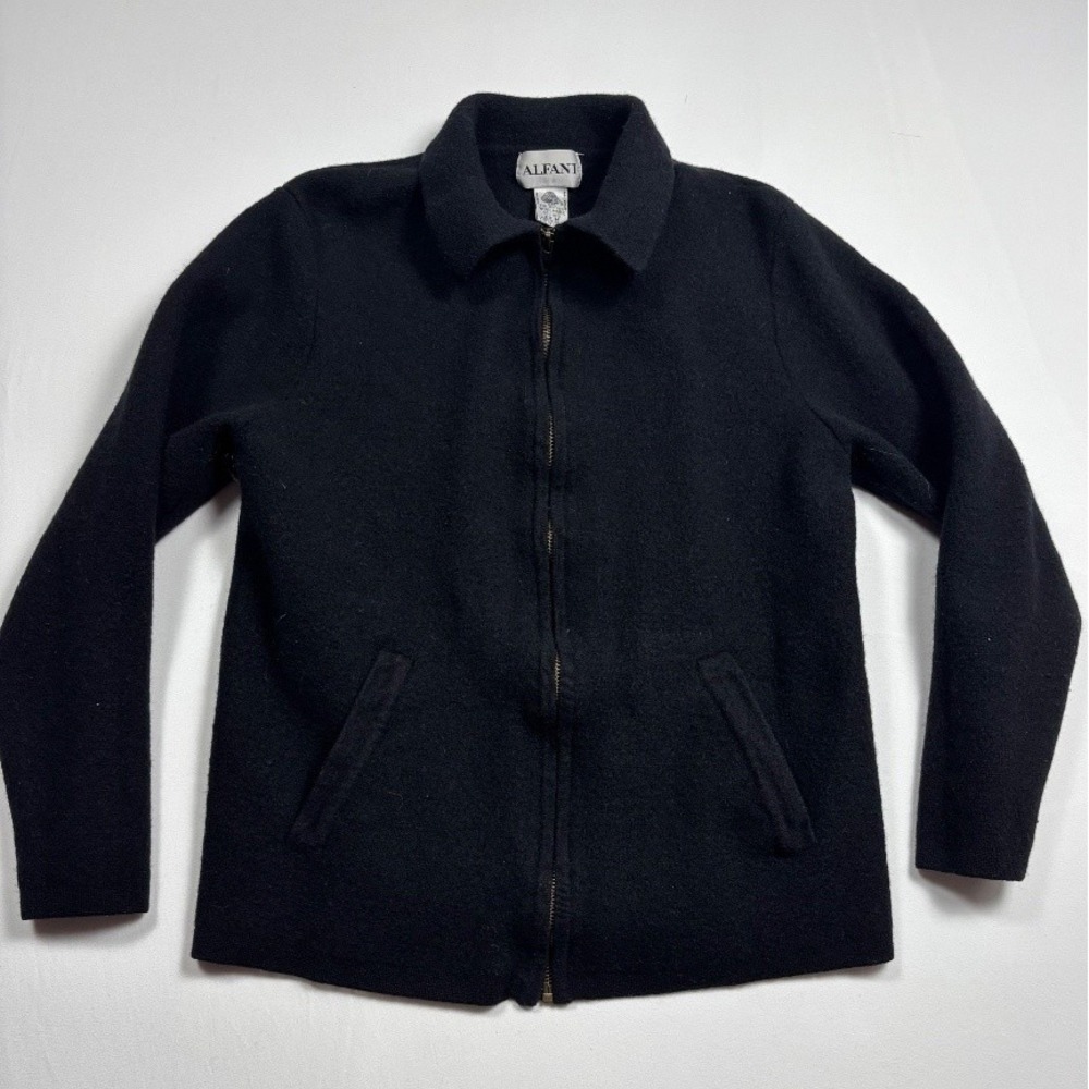 Alfani Men's Black 100% Wool Full Zip Harrington Jacket Size M Japan